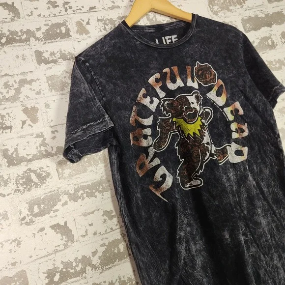 Grateful Dead Acid Wash Dancing Bear Graphic T-Shirt Men Grey Distressed Retro - Picture 5 of 16